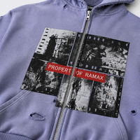Sweat à capuche zippé RAMAX Heavyweight violet délavé effet vieilli style grunge Y2K streetwear pour homme, veste graphique, commande en gros personnalisée