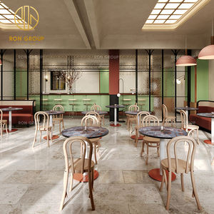 Ensemble de mobilier de restaurant, table et chaises, en pierre frittée ronde, cadre en bois, velours, pour pizzeria, café, restaurant, vente en gros - Product Image 6