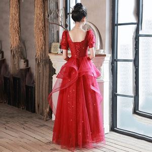 Red Wedding Dress Princess Waistline Sweetheart Neckline Ruffles Long Gown For Coming Of Age Ceremony Women - Product Image 3