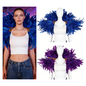 Set Costume Gotico Punk <span class=keywords><strong>con</strong></span> Piume, Poncho per Spettacoli, Halloween, Cosplay, Sciarpa in Piume di Pollo e Polsiera - Product Image 6