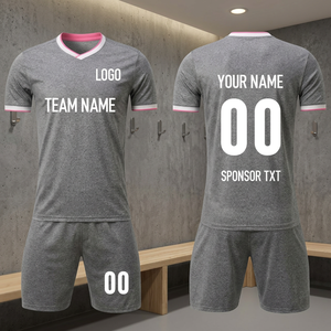 Ensemble de maillots de football gris personnalisables, col en V, manches courtes, polyester respirant, unisexe, adulte, nom et numéro de l'équipe, impression sublimée - Product Image 3