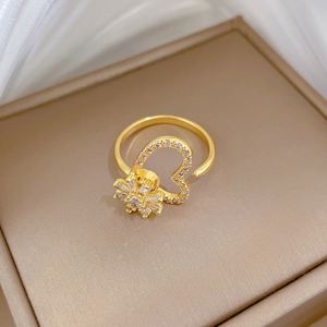 Rotatable Zircon Sparkling Flower Fidget Anxiety <b>Ring</b> Women Shiny Anti <b>Stress</b> Jewelry Rotating Open Heart <b>Ring</b> - Product Image 4
