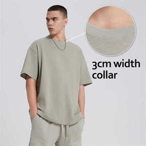 Bán Buôn Sang Trọng Unisex 100% Cotton 300gsm T-Shirt Mock Cổ Quá Khổ Boxy Heavyweight Phong Cách Biểu Tượng Tùy Chỉnh Rắn Người Đàn Ông Của Dệt Kim 3D - Product Image 2