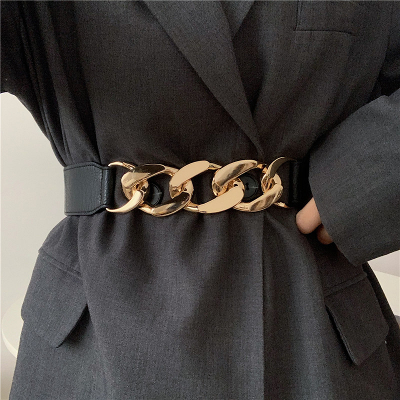 Gold Chain Belt Elastic Metal Waist Belts For Women High Quality Stretch Cummerbunds Ladies Coat keting Waistband