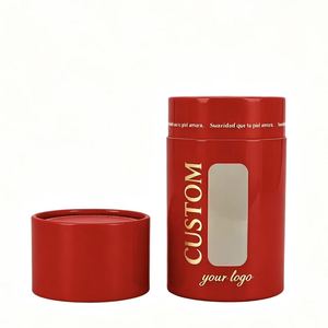 Envase Cosmético Personalizado de Tubo de Papel Rojo Brillante con Logotipo en Lámina Dorada y Ventana para Productos de Belleza - Product Image 1