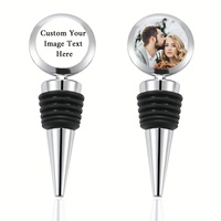 Bouchon de bouteille de vin personnalisé avec photo et nom, cadeau en métal pour la Saint-Valentin, bouchon en silicone réutilisable pour bouteilles de vin et de boissons