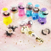 Boîte de voyage pour cils en vison de 25 mm, emballage mignon pour cils avec lumière LED violette et miroir, conteneur pour cils 3DVM en bande complète