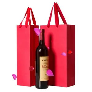 Kolları ile şarap kraft kare alt için özel küçük kağıt hediye çantası paket torbaları