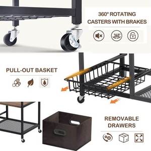 Venta al por mayor Cocina Panaderos de madera Estante Marco de metal Carro de 3 niveles Carro de comedor Soporte para <span class=keywords><strong>microondas</strong></span> con estante de almacenamiento - Product Image 6