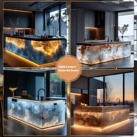 Table en résine de pierre artificielle haut de gamme, comptoir d'îlot de cuisine en pierre de jade brillant
