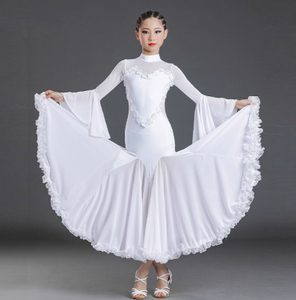 Vestido de baile de salón Blanco profesional falda de gran tamaño vestido de competición de alta calidad vestido de Tango de baile moderno Sexy para niñas - Product Image 5