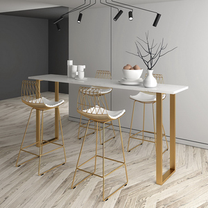 Modern Custom Milk Shop Cafe Bistro Strip Gold Metal High <strong>Marble</strong> <strong>bar</strong> <strong>Table</strong> - Product Image 6