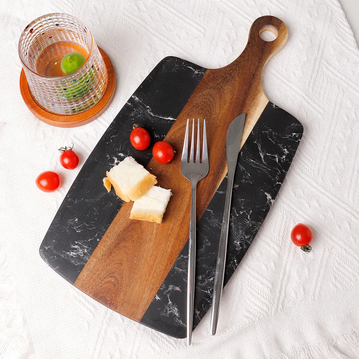2024 New Design Rectangle Sustainable Pizza Stone Stocked Indoor and Outdoor Marble with Acacia Wood Cutting Board