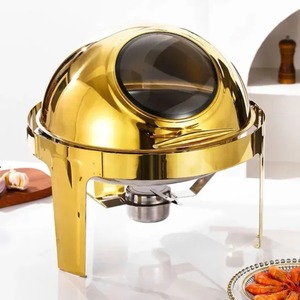 Ensemble de réchauds de buffet de luxe 6 litres avec couvercle roulant, en acier inoxydable, chauffe-plats pour traiteur avec accents dorés - Product Image 3