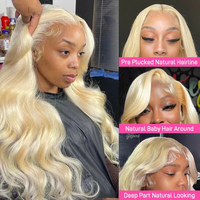 Expédition Rapide 3 paires/lot Perruques Lace Front en Cheveux Humains Brésiliens Remy, Longues Blondes, HD Transparentes, avec Baby Hair, Densité 250%