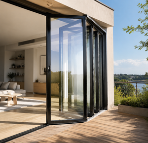 Puerta Plegable <span class=keywords><strong>de</strong></span> Aluminio AOSTTER NFRC <span class=keywords><strong>con</strong></span> <span class=keywords><strong>Rotura</strong></span> <span class=keywords><strong>de</strong></span> <span class=keywords><strong>Puente</strong></span> Térmico, Doble Acristalamiento, Vidrio Templado, Puerta Exterior Plegable y Corredera para Patio - Product Image 5