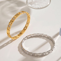 Bracelet en acier inoxydable plaqué or 18 carats avec zircons géométriques, bijoux minimalistes pour femmes, bracelets simples, ne ternissent pas