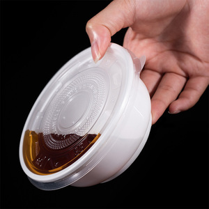 Conteneur alimentaire rond en plastique jetable, bol à soupe blanc avec couvercle, bol à nouilles à emporter - Product Image 2