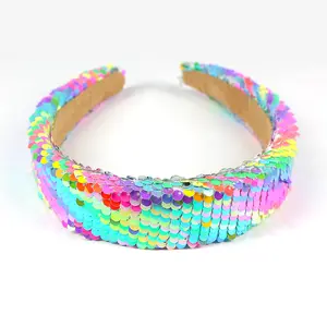 Shenglan 2023 Spring Headbands Rainbow Colour Double-sided Sequin Sponge Hair Band USA Holiday Hair Accessories For Women