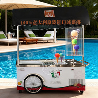 Chariot à glaces mobile de style rétro, entièrement équipé, chariot à desserts, remorque de vente de glaces pour les entreprises de restauration de rue