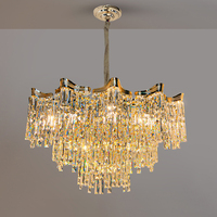 Lustre en cristal minimaliste moderne, lampe suspendue linéaire contemporaine, éclairage LED réglable avec télécommande