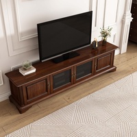 Meuble TV en bois massif acajou avec armoire console à 4 portes de style américain pour salon, chambre, hôtel et appartement