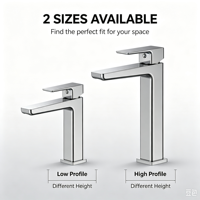 Robinet de lavabo moderne carré haut, mitigeur de salle de bain à levier unique en chrome poli pour lavabo sur comptoir