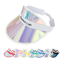Visière de plage et de golf personnalisable avec logo, en PVC holographique, protection UV, réglable et élastique, à dessus ouvert