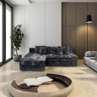 Canapé modulaire sectionnel en forme de L, canapé sans structure avec assise profonde en velours côtelé, canapé nuage pour salon et chambre, aucun assemblage requis
