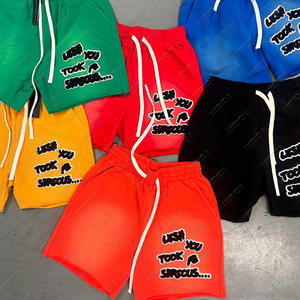 Pantalones Cortos Personalizados de Estilo Hip Hop Urbano, Vintage, de Felpa Francesa, Lavados al Ácido, con Bordado Chenille y Cintura Elástica - Product Image 3