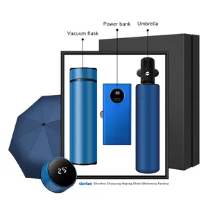 Promotional Automatic Umbrella Vacuum Flask Power Bank wedding guest office Corporate Gift Set