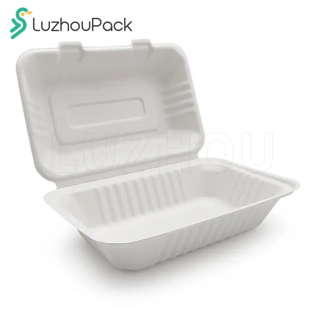 LuzhouPack 100% biodegradable disposable compostable sugarcane clamshell
