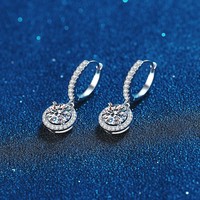 Boucles d'oreilles pendantes unisexes Finestyle Luxury Moissanite 1,0 ct, taille ronde brillante, plaqué or blanc 14 carats, argent 925, certifiées GRS