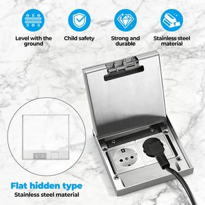 Boîte de sortie au sol encastrée standard UE 16A 4000W en acier inoxydable AC 250V, prise de sol encastrée rétractable avec 2 prises - Product Image 2