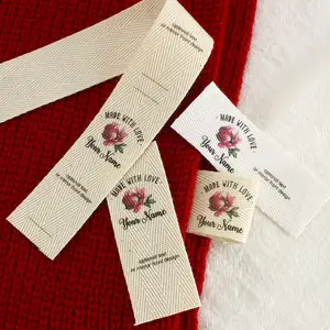 कस्टम बुने लेबल कपड़ों के लिए ब्रांड नाम मुद्रित परिधान लेबल टैग