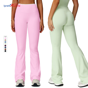 OEM Pantalons de sport évasés à séchage rapide Pantalons de sport à jambes longues et à jambes larges Ensembles de <span class=keywords><strong>yoga</strong></span> à blocs de couleurs <span class=keywords><strong>Micro</strong></span> évasé Fitness Running pour filles Femmes - Product Image 3