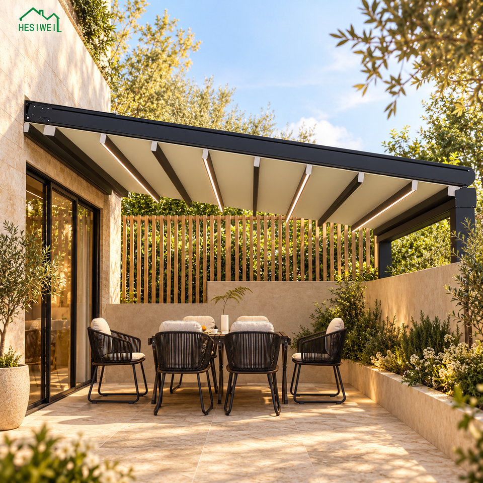Outdoor Opening Gazebo Automatic PVC Pergola Systems Metal Garage Patio ...
