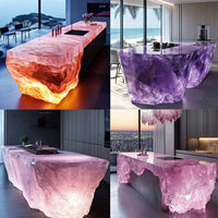 Table de salle à manger de luxe en résine effet rivière, comptoir de bar LED en époxy, mobilier moderne personnalisé en résine transparente effet cristal