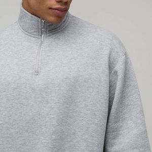 Wholesale <b>Men</b> Solid Heather <b>Grey</b> Quarter Zip Pullover Stand Collar Oversized Drop Shoulder Daily Sport <b>Sweatshirt</b> Top - Product Image 1