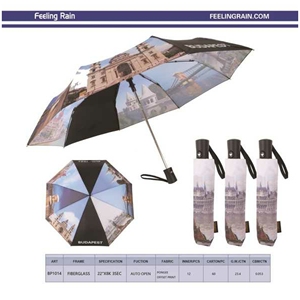 Parapluie de voyage pliant en polyester, 8 baleines, armature en acier, ouverture automatique, motif Budapest, modèle pluie BP1014 pour la vente en gros - Product Image 1