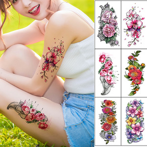 Stock de fábrica al por mayor de medio brazo tatuaje temporal pegatina impermeable duradero colorido flor diseño tatuajes - Product Image 1
