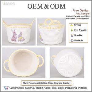 Cesta Redonda de Almacenamiento de Cuerda de Algodón con Bordado de Conejo y Asas Amarillas para Guardería, Habitación Infantil, Organizador de Juguetes, Venta al por Mayor, Personalizable - Product Image 2