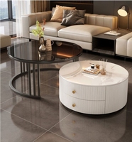 Ensemble de tables basses extensibles en pierre italienne couleur crème, style luxe léger, moderne et minimaliste, pour salon, usage domestique, petite taille