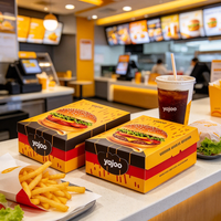 Boîte à hamburger personnalisée avec logo imprimé, vente en gros, boîte à hamburger jetable en papier pour emballage de restauration rapide