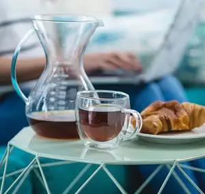Copo de café personalizado de parede dupla, copo de vidro de chá com alça com alta qualidade