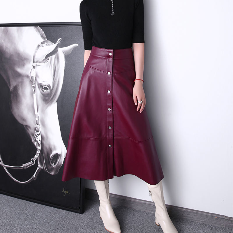 春22レディースパターン新しいファッションワインカラーロングレザー