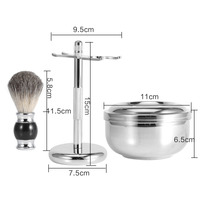 Brosse à raser professionnelle en fausse fourrure de blaireau pour hommes, kit d'outils de rasage avec résine et métal, option marque OEM, étiquette privée, noir, MOQ 100 pièces