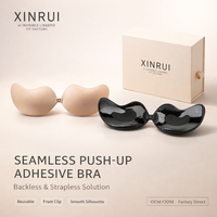XINRUI Soutien-gorge invisible auto-adhésif push-up sans bretelles pour femme, cache-tétons réutilisables, dos nu, sans armatures, en éponge durable et fine