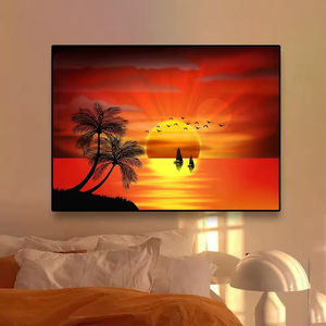 Belle plage <span class=keywords><strong>paysage</strong></span> peinture à l'huile coucher de soleil <span class=keywords><strong>mer</strong></span> dorée image palmier tropical mur art affiche <span class=keywords><strong>paysage</strong></span> décoration de la maison - Product Image 1