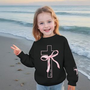 Sudadera Cristiana para Niñas, Color Rosa, con Gráfico de Cruz y Lazo, Manga Larga, Diseño John 316 - Product Image 4
